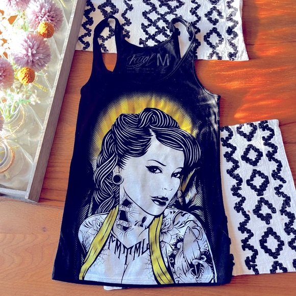 Ed Hardy Tops - Fatal Clothing tattoo beach girl Graphic Tank Top size medium M